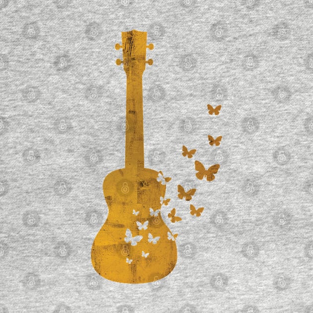 Ukulele Silhouette Turning Into Butterflies Gold by nightsworthy